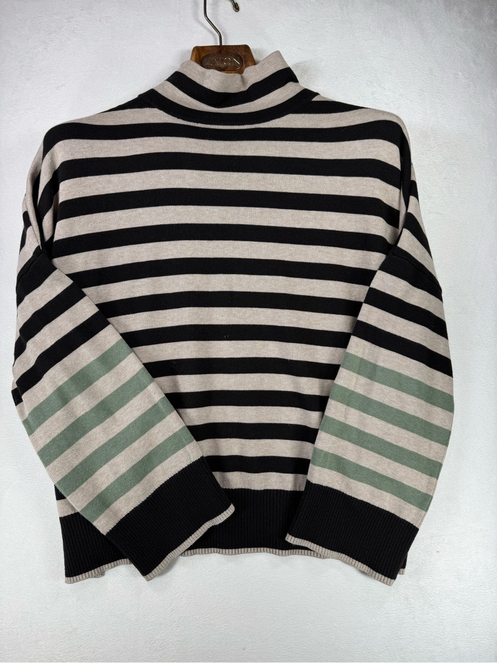 Whispr Striped Cowl-Neck Silk Blend Sweater Oversized Sleeve Accents Medium